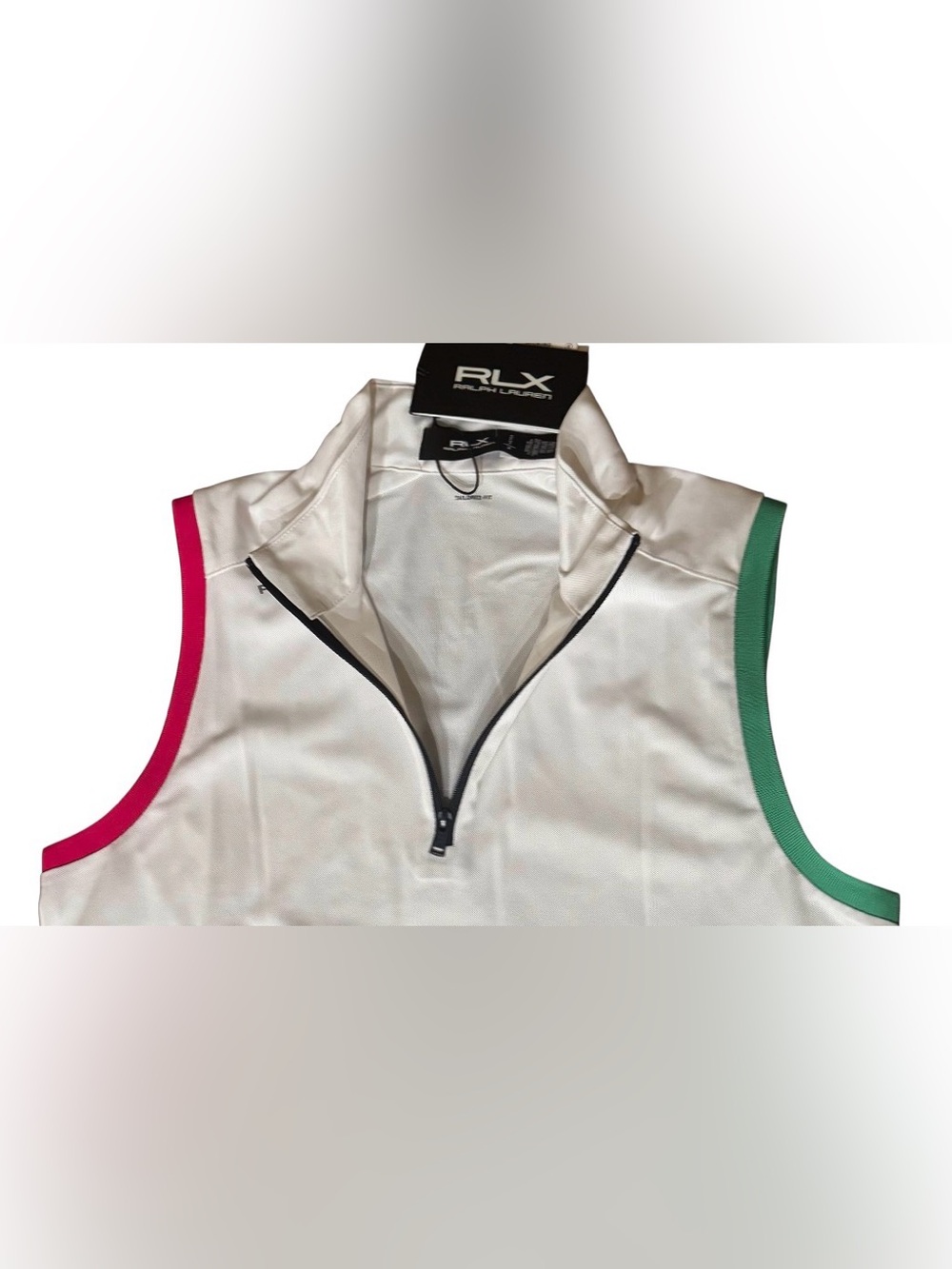 NWT RLX Ralph Lauren sz M Golf Top White Sleeveless 1/4 Zip Colorblock Mock Neck - Picture 3 of 8